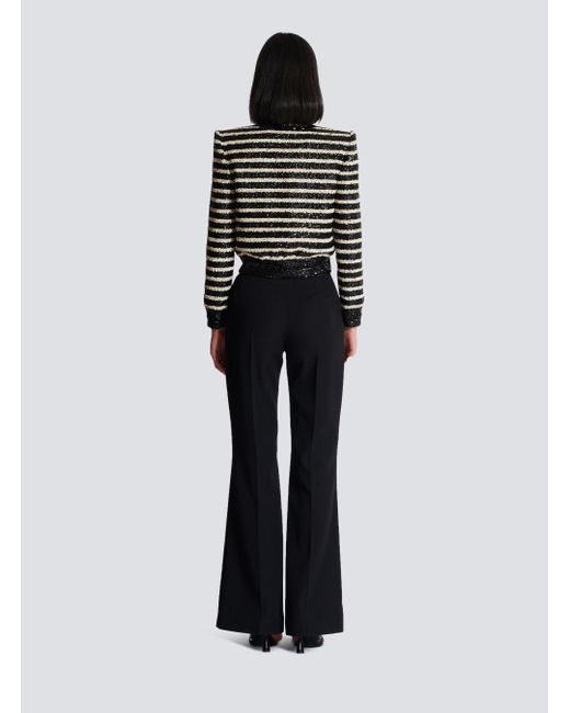 Balmain Black Short Striped Sequin Jacket With 2 Pockets