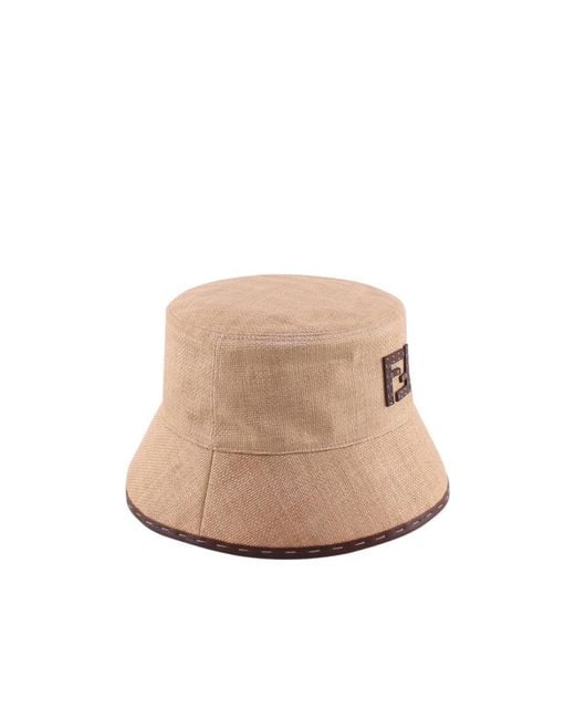 Fendi Natural Ff Motif Patch Interwoven Bucket Hat for men