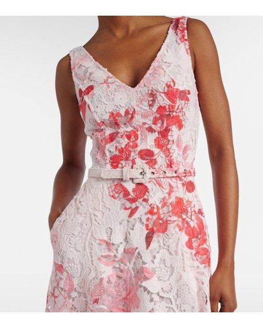 Monique Lhuillier Pink Belted Floral Midi Dress