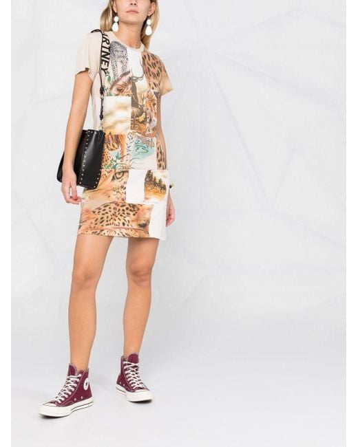 Stella McCartney Metallic Animal Patchwork-Print T-Shirt Dress