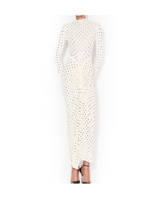 Alaa AlaA Ivory Draped Jersey Rhinestone-Embellished Long Dress in White  | Lyst