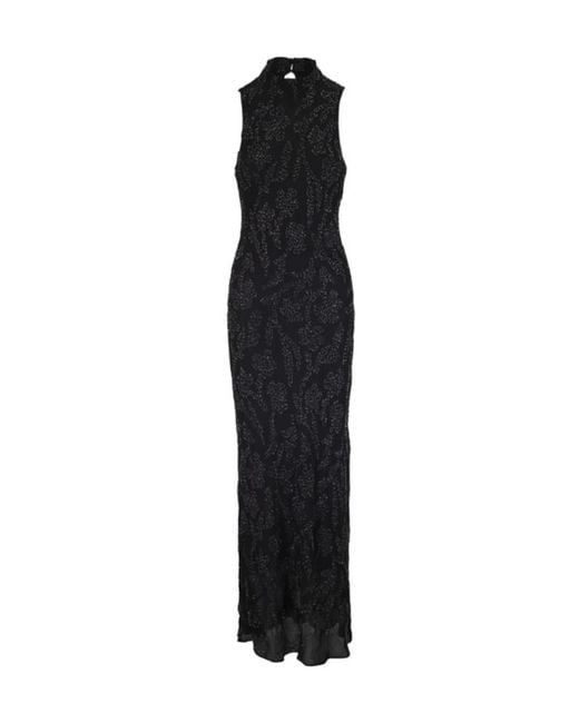 Veronica Beard Black High-Neck Keyhole Maxi Dress