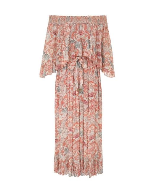 Zimmermann Pink Off-Shoulder Ruffled Maxi Dress