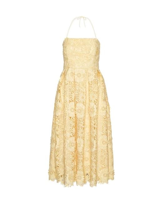 ROTATE BIRGER CHRISTENSEN Metallic 3D Lace Midi Dress
