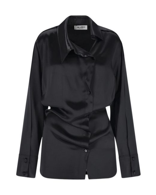 The Attico Black The Asymmetric Satin Mini Shirt Dress