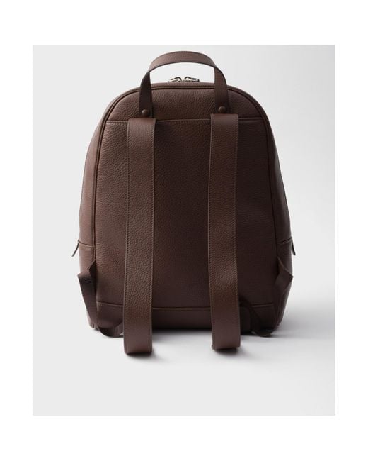 Prada Brown Triangle-Logo Zipped Backpack for men