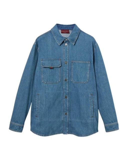 Gucci Blue Collared Long-Sleeve Denim Shirt for men