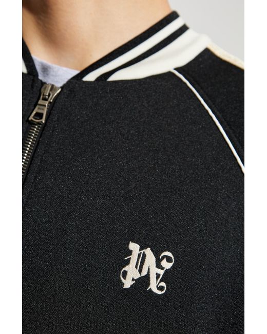 Palm Angels Black Pa Monogram Embroidered Zip-Up Sweatshirt for men
