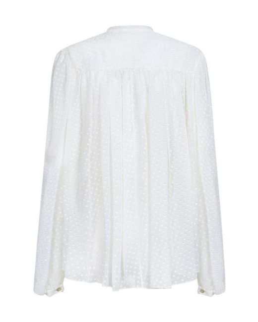 Etro White Plumetis Silk Blend Gathered Shirt