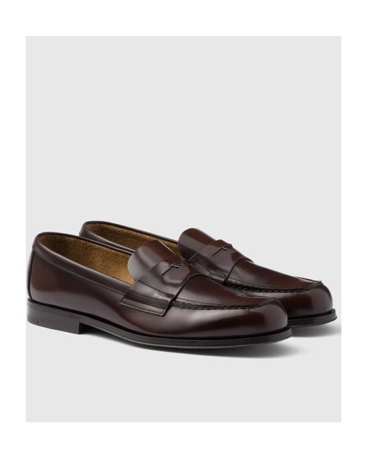 Prada Brown Logo-Triangle Slip-On Penny Loafers for men