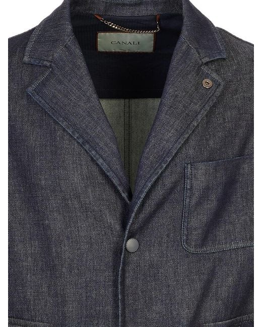Canali Blue Long-Sleeve Denim Jacket for men