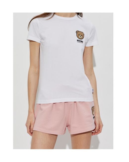 Moschino White Bear-Printed Short Sleeved T-Shirt