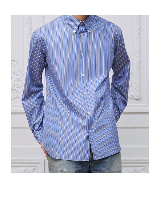 Dior Blue Homme Striped Embroidered Shirt for men
