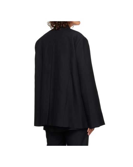 Pushbutton Blue Open Back Cape Suit Jacket