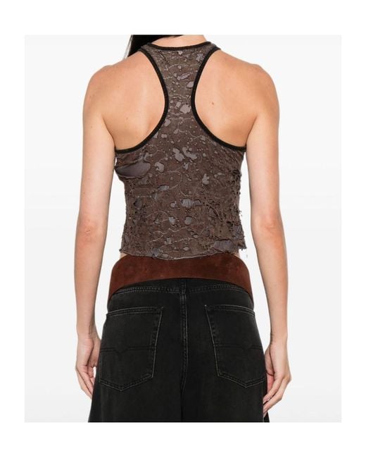 DIESEL Brown Logo Embroidered Distressed Sleeveless Top