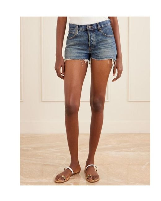 FRAME Blue Denim Shorts With Belt Loops