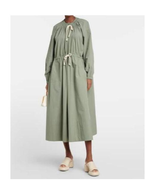Jil Sander Green Drawstring Cotton Poplin Midi Dress