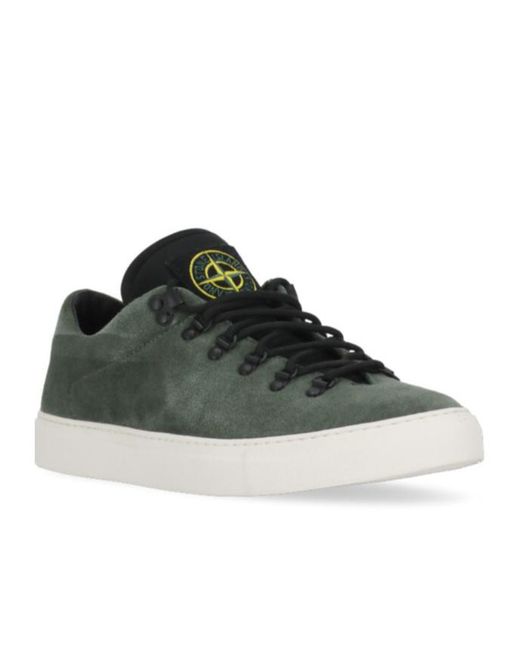 Stone Island Green Logo Patch Low-Top Sneakers for men