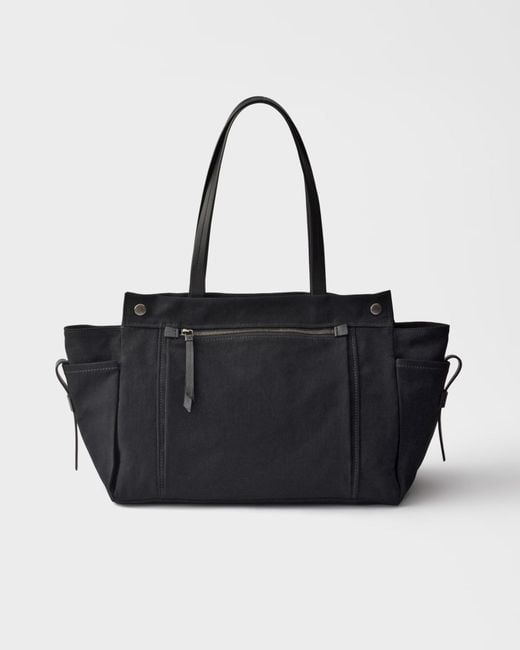 Prada Black Route Canvas And Leather Tote Bag for men
