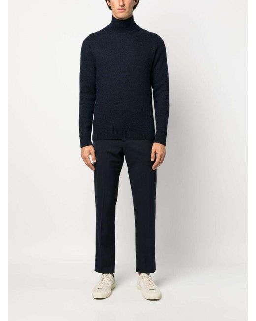 Lardini Blue Fine-Knit Roll-Neck Jumper for men