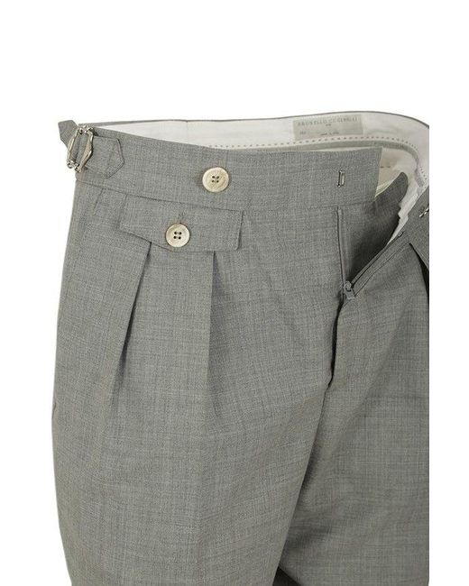 Brunello Cucinelli Gray Pleated Casual Pants for men