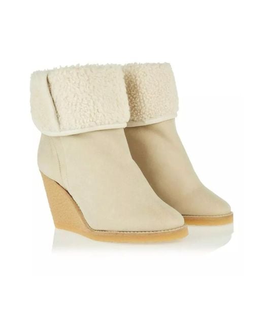 Isabel Marant Natural Faux Shearling-Lined Wedge Boots