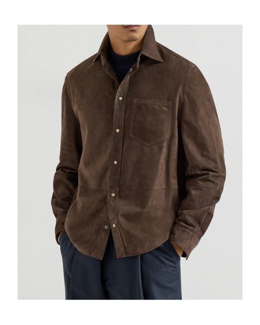 Brunello Cucinelli Brown Suede Overshirt for men