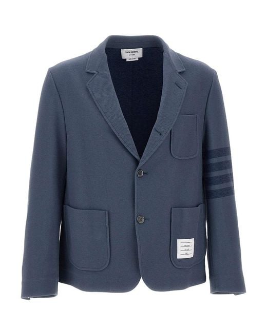 Thom Browne Blue Striped-Sleeve Cotton Blazer for men
