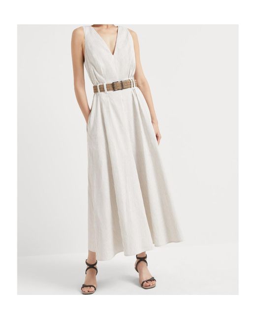 Brunello Cucinelli White Belted Maxi Dress