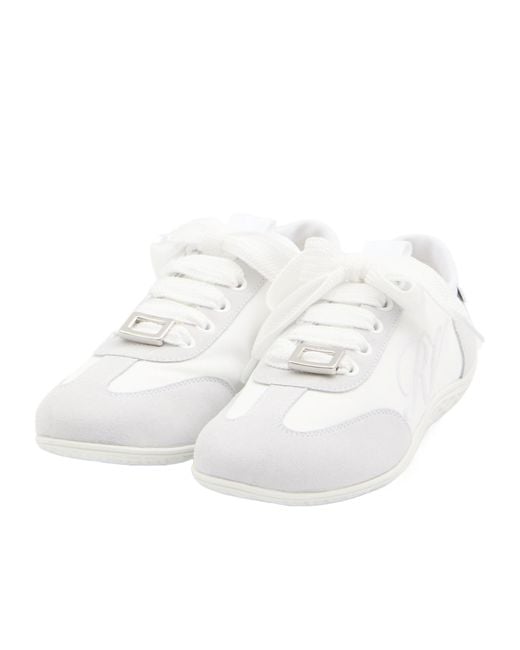 Roger Vivier White Embroidered Buckle Sneakers