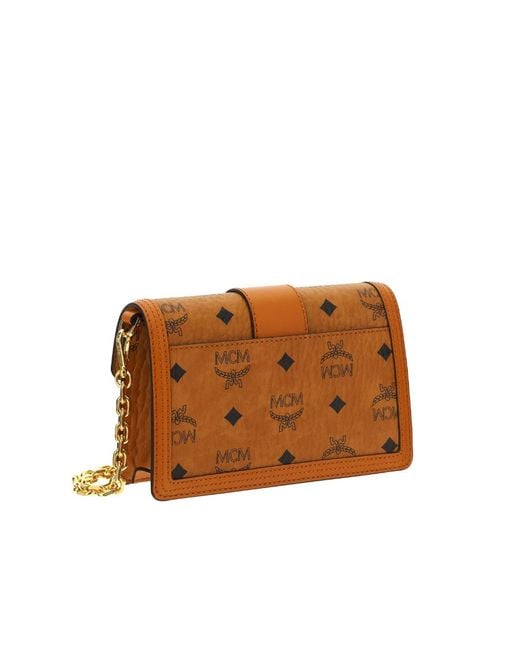MCM Brown Logo Detailed Chained Shoulder Bag