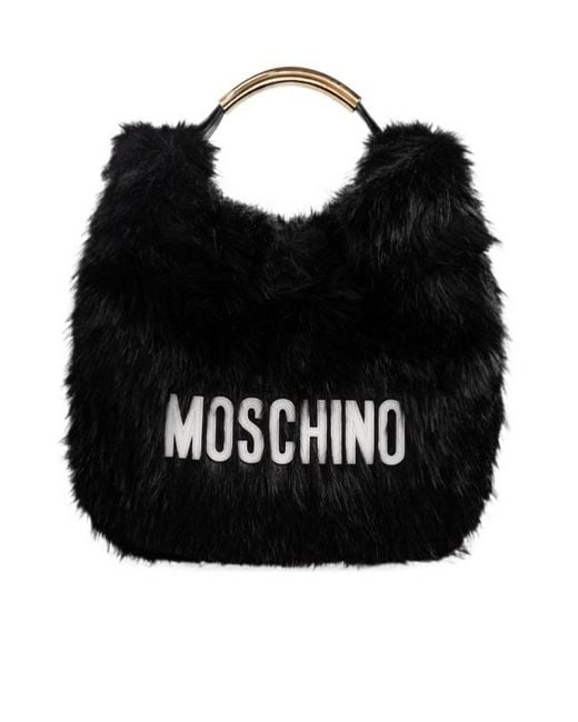 Moschino Black Faux Fur Top Handle Bag
