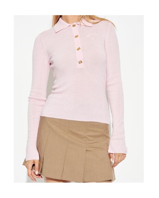 Ganni Pink Long-Sleeved Knitted Polo Top