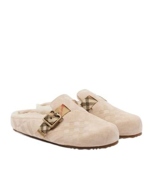 Burberry Natural Shearling-Lined Suede Clogs