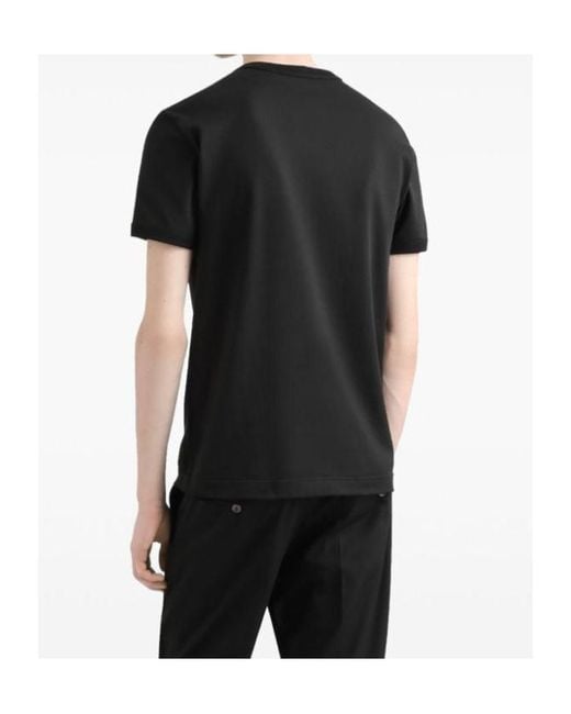 Dolce & Gabbana Black Cotton Embroidery Crest T-Shirt for men