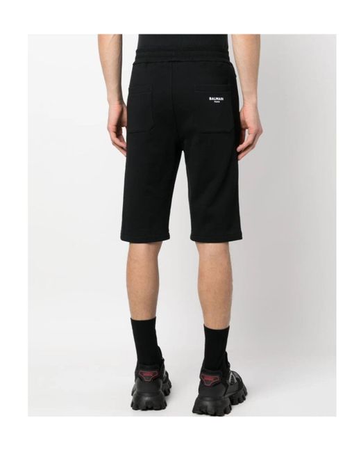 Balmain Black Drawstring Cotton Track Shorts for men