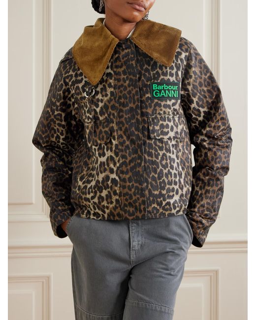 Barbour Brown Ganni Leopard Print Hooded Jacket