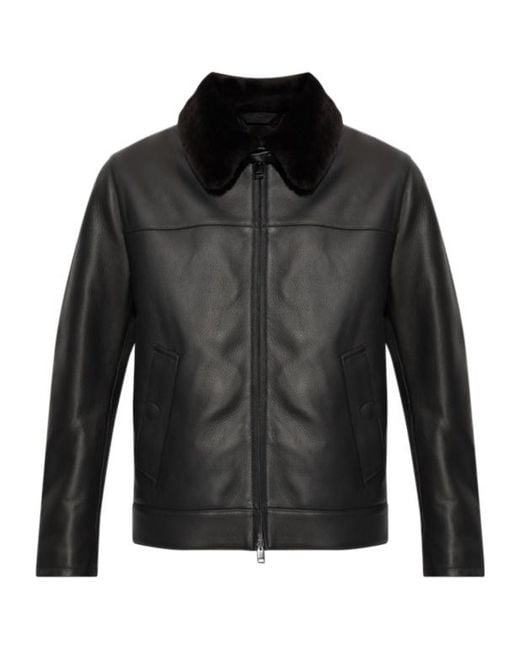 Brioni Black Long-Sleeve Leather Jacket for men
