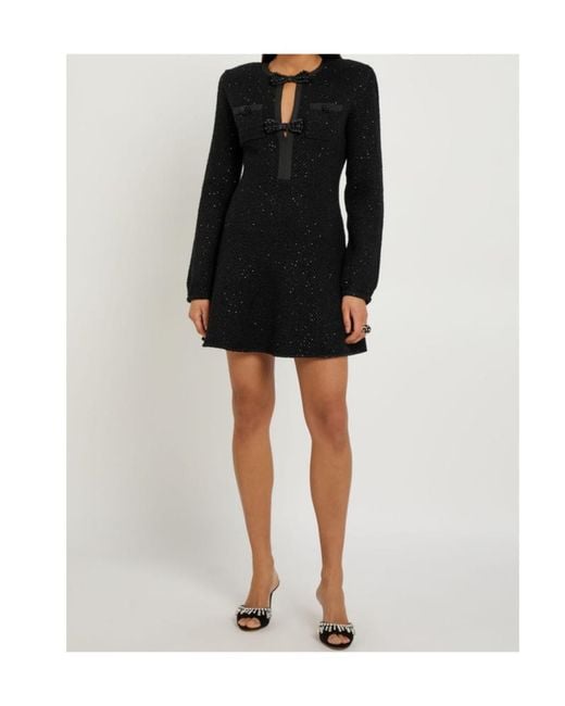 Self-Portrait Black Embellished Knit Mini Dress