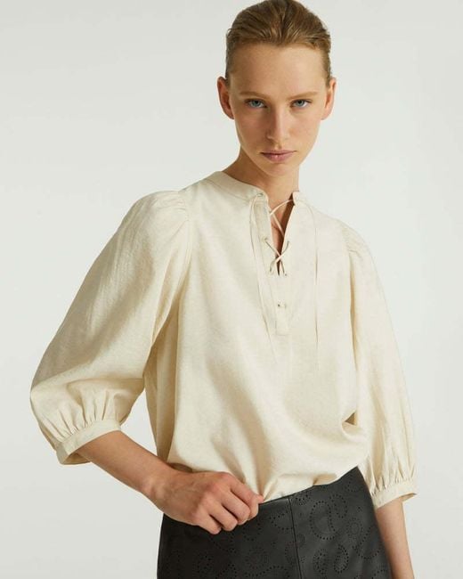 Yves Salomon Natural Tie Detailed Seersucker Blouse