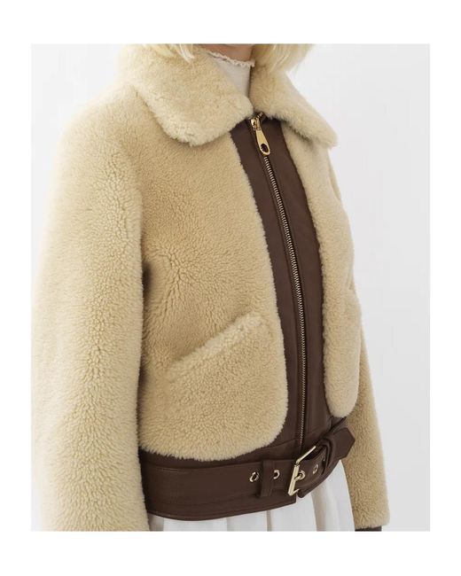 Chloé Natural Chloé Shearling Zipped Bomber Jacket