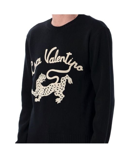 Valentino Black Animal Embroidered Crewneck Jumper for men