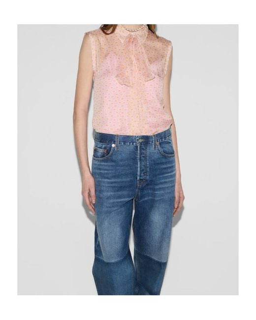 Gucci Pink Printed Neck-Bow Sleeveless Top