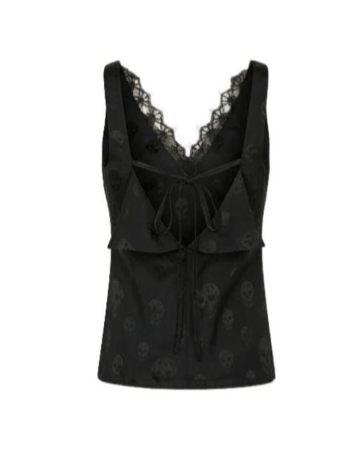 McQueen Black Lace-Trim Tank Top