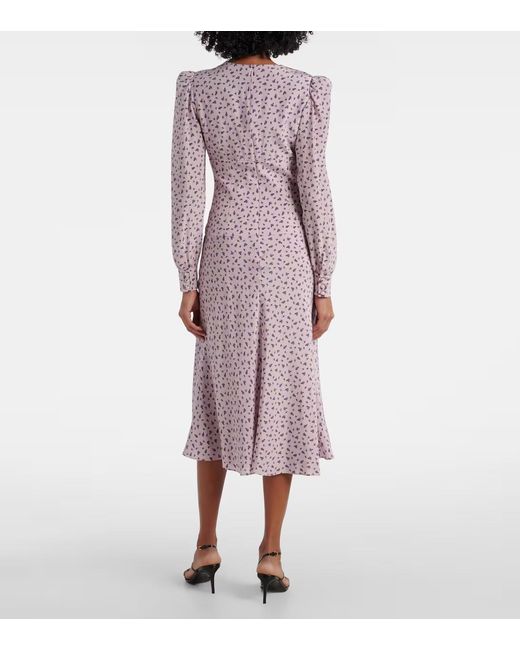 Alessandra Rich Purple Floral Lace-Trimmed Silk Midi Dress