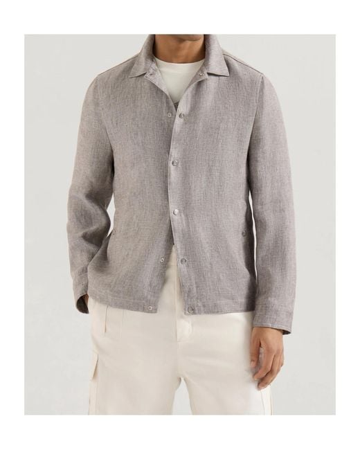 Brunello Cucinelli Gray Linen And Hemp Diagonal Outerwear Jacket for men