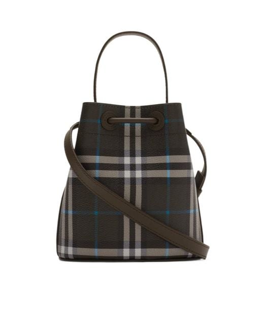 Burberry Black Checked Drawstring Bucket Bag