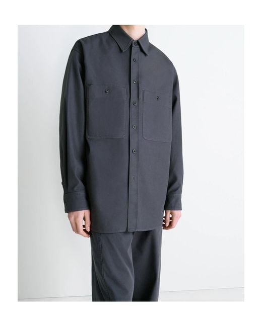 Lemaire Blue Long Sleeved Buttoned Overshirt for men