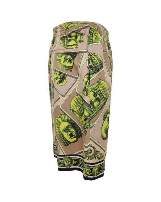 Versace Green Le Maschere Straight Leg Shorts for men