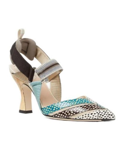 Fendi Metallic Colibr Printed High-Heel Slingback Pumps